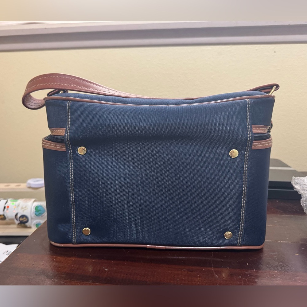 Jaguar Train Case Carry on Cosmetic Overnight Bag Navy Brown 12" X 7" X 7" - Picture 4 of 10